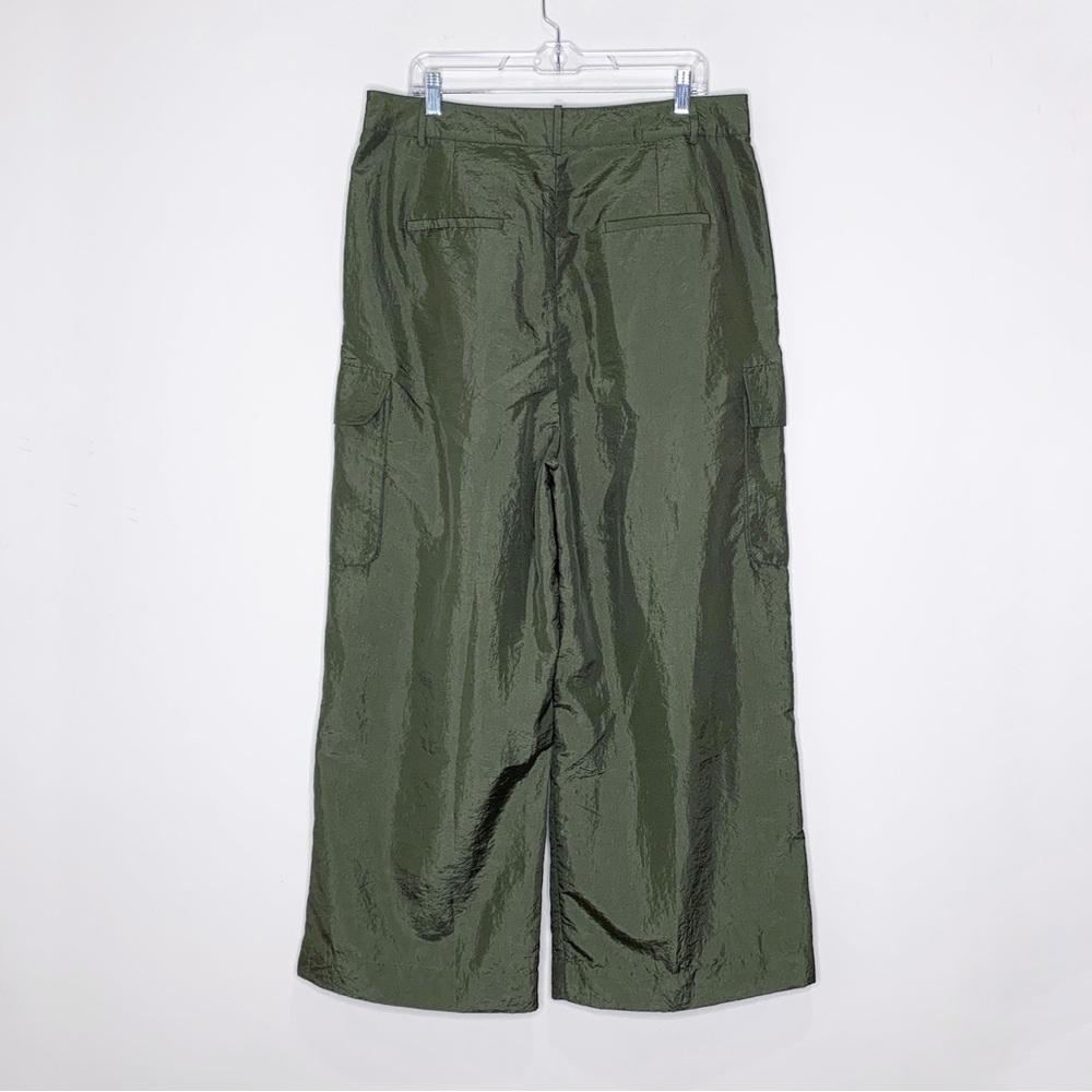 Tibi Stella Crispy Nylon Pleated Cargo Pant (Sz 12 Hemmed) Wide Leg Army Green - Picture 12 of 16